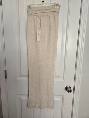 Just Living Oatmeal Wide Leg Linen Blend Pants | Medium | NWT